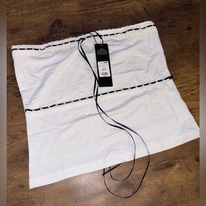 Fashion Nova White Tube Top with Black Lace Trim